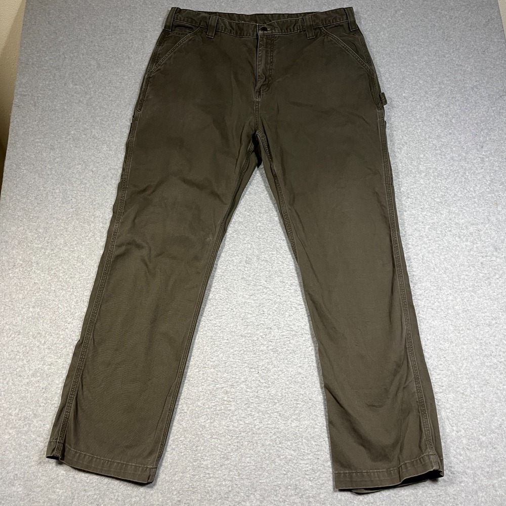 Carhartt Pants Mens 36x32 (Tag 38x32) Brown Carpenter Canvas Workwear Relaxed - Picture 1 of 12